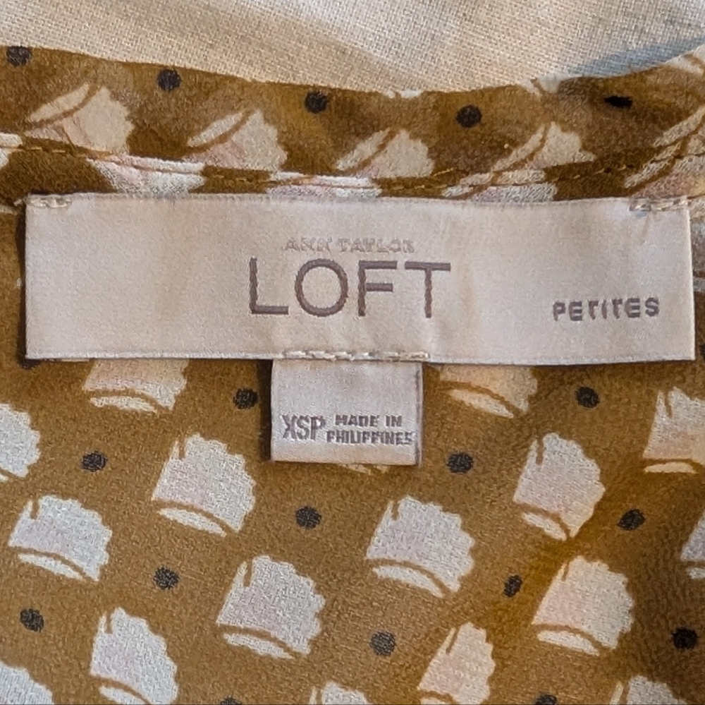 LOFT Petite Tan Patterned Ruffle Blouse - Picture 2 of 5